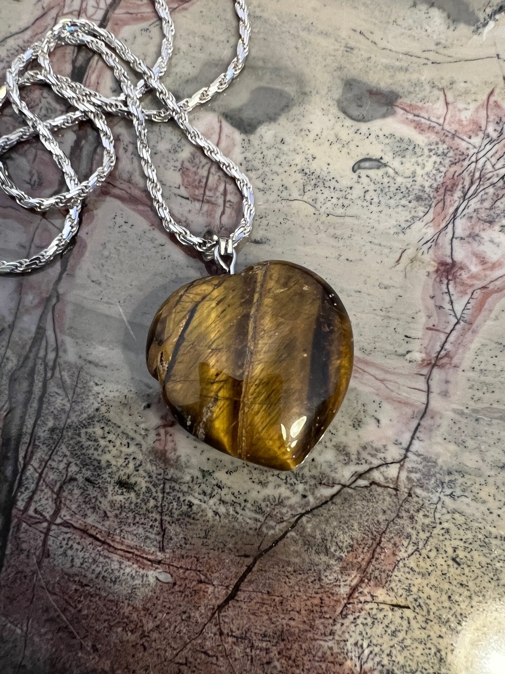Tiger’s Eye natural stone heart pendant